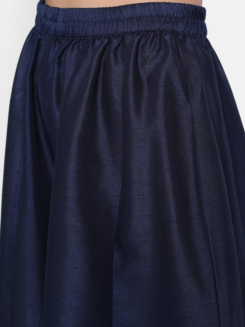 Blue Poly Muslin Embroidered Kurta with Palazzo and Dupatta
